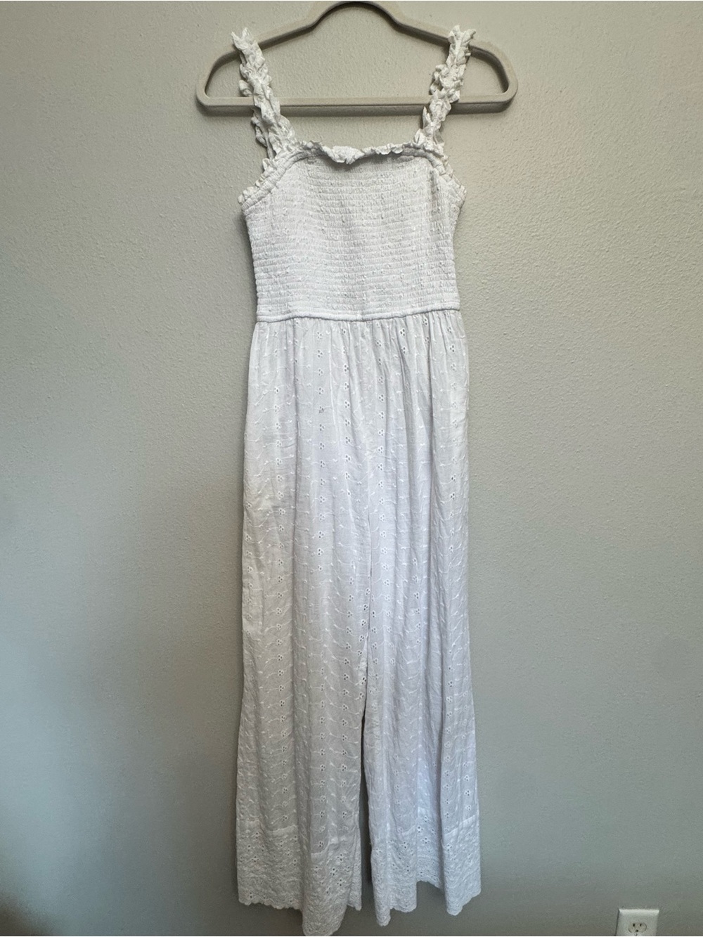 Jessica Simpson White Smocked Cotton Top with Eyelet Detail